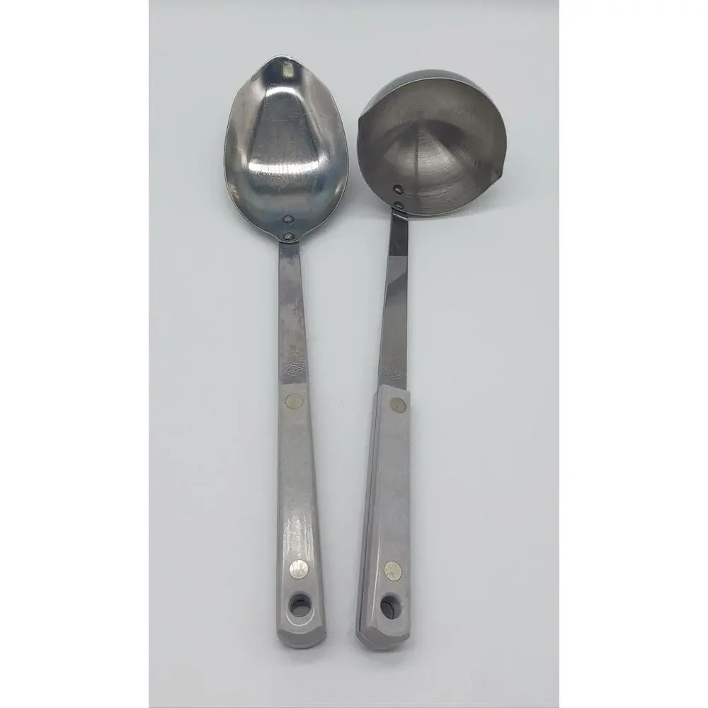 Vintage Ace Soup Ladle Serving Spoon Light Gray Handle Lot of 2 Stainless USA